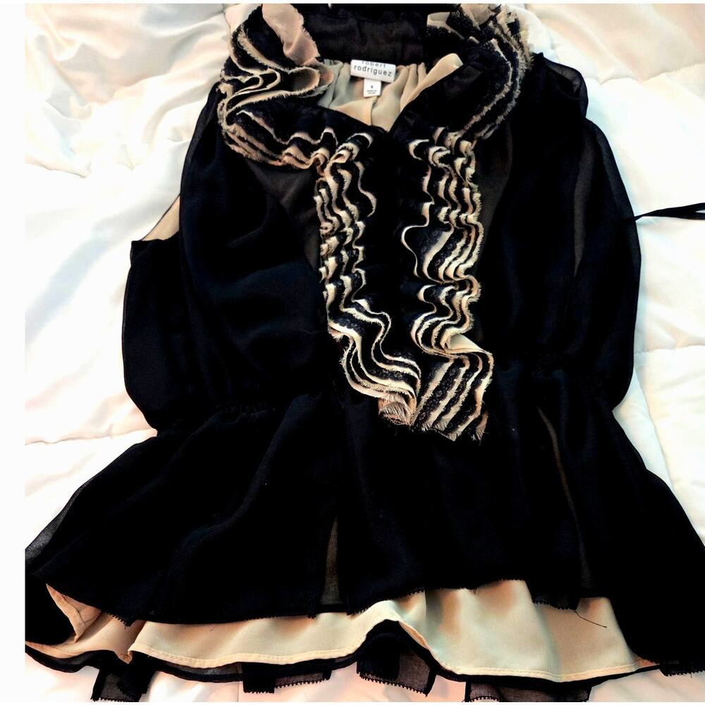 Neiman Marcus Robert Rodriguez Ruffle Peplum Chiffon Blouse Size S